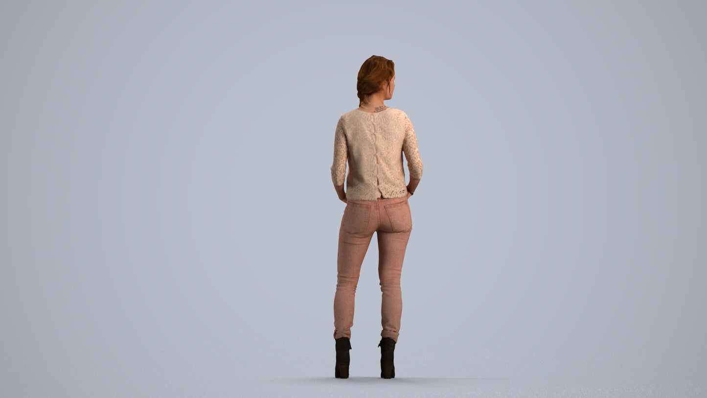 scanned 3D woman casual standing, photogrammetry people for Enscape and V-Ray, front view render