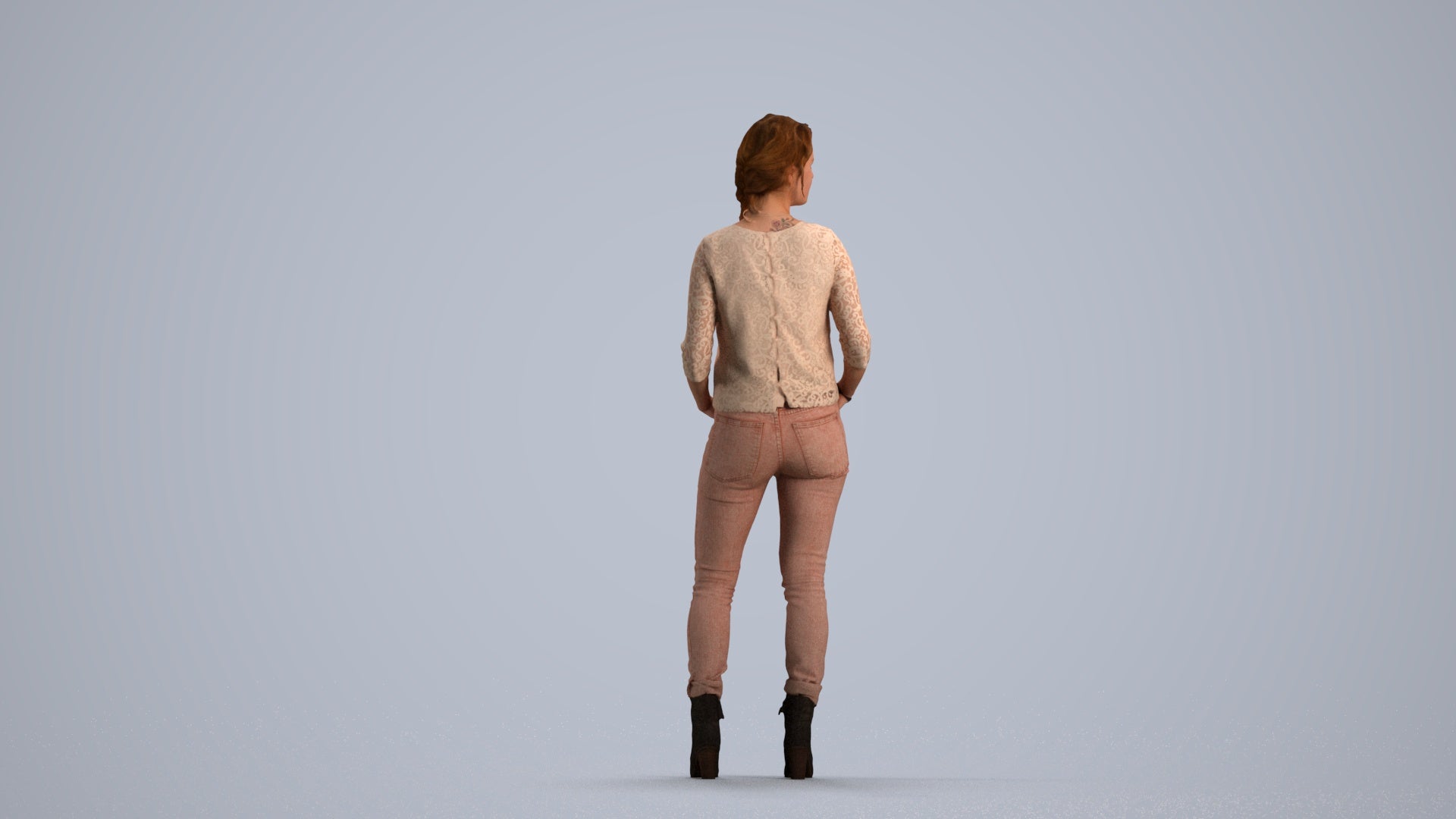 scanned 3D woman casual standing, photogrammetry people for Enscape and V-Ray, front view render