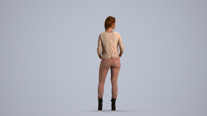 scanned 3D woman casual standing, photogrammetry people for Enscape and V-Ray, front view render