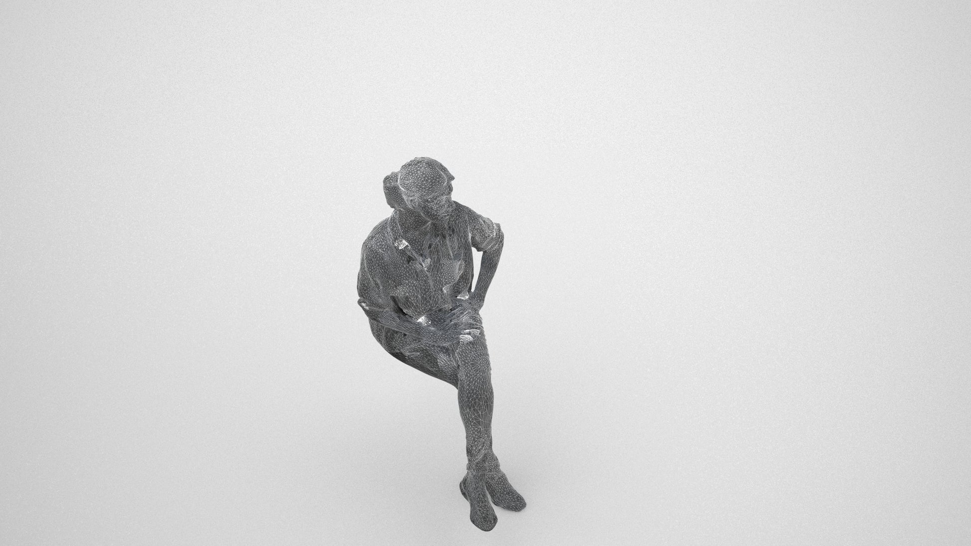 3D scanned woman sitting casual, photorealistic archviz people for Enscape and SketchUp, wireframe three-quarter view