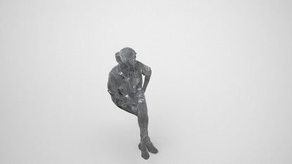3D scanned woman sitting casual, photorealistic archviz people for Enscape and SketchUp, wireframe three-quarter view