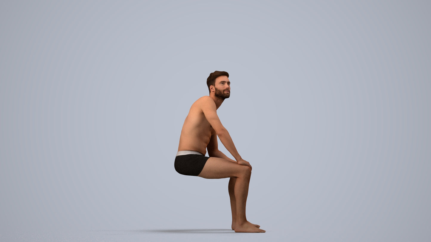 realistic 3D people man pool, render-ready for V-Ray and Corona, FBX OBJ, side view render