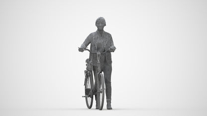 scanned 3D woman business cycling, photogrammetry people for Enscape and V-Ray, wireframe back view