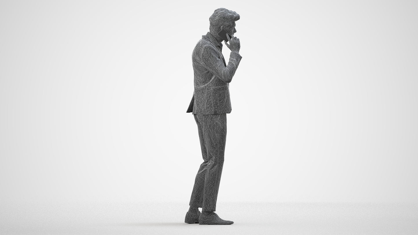 3D human model man business, photogrammetry scanned person for archviz, wireframe side view
