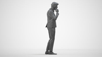 3D human model man business, photogrammetry scanned person for archviz, wireframe side view