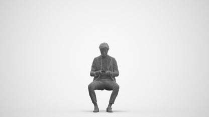 photogrammetry 3D man business sitting, realistic human model archviz FBX, three-quarter front view render