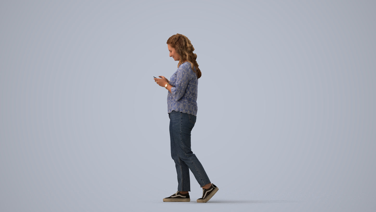 3D people model woman casual walking, scanned human for 3ds Max rendering, three-quarter view render