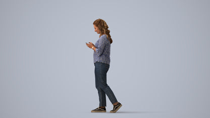 3D people model woman casual walking, scanned human for 3ds Max rendering, three-quarter view render