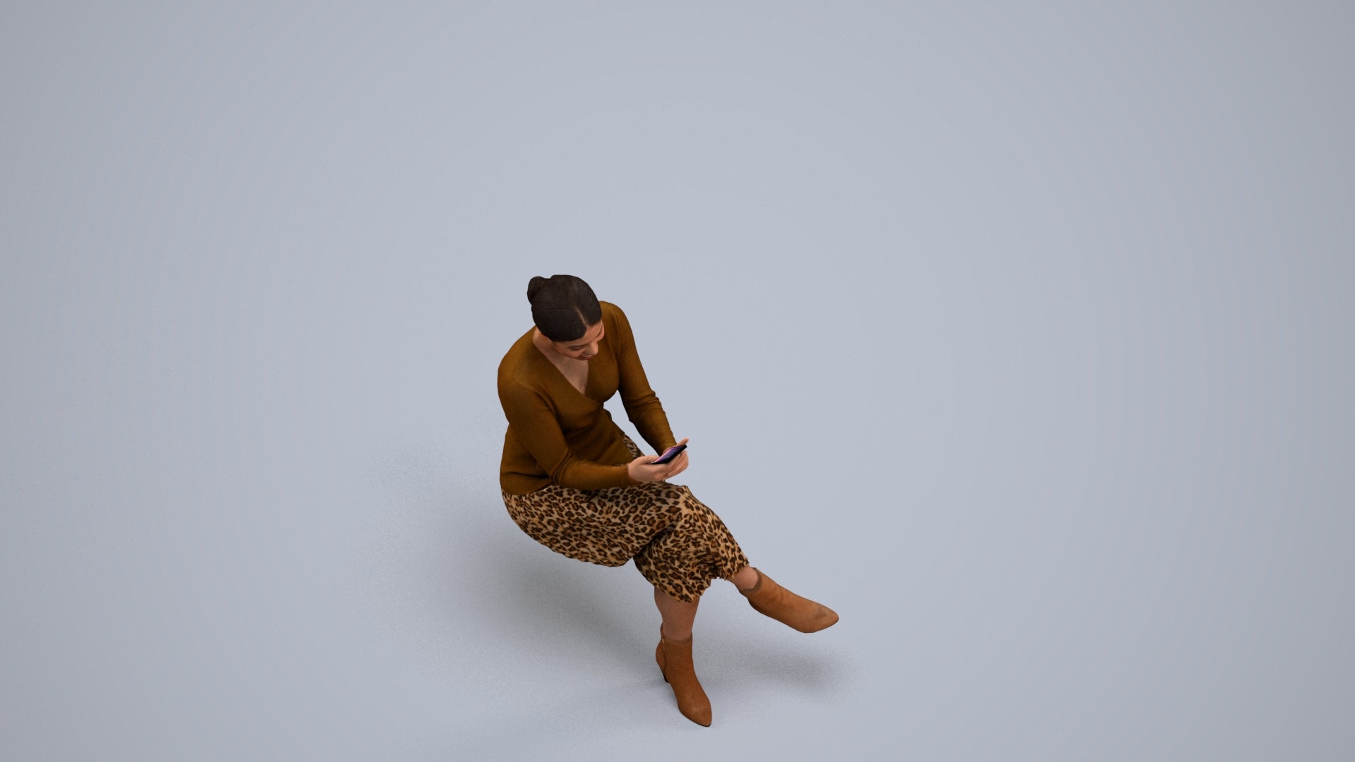 scanned 3D woman casual sitting, photogrammetry people for Enscape and V-Ray, back view render