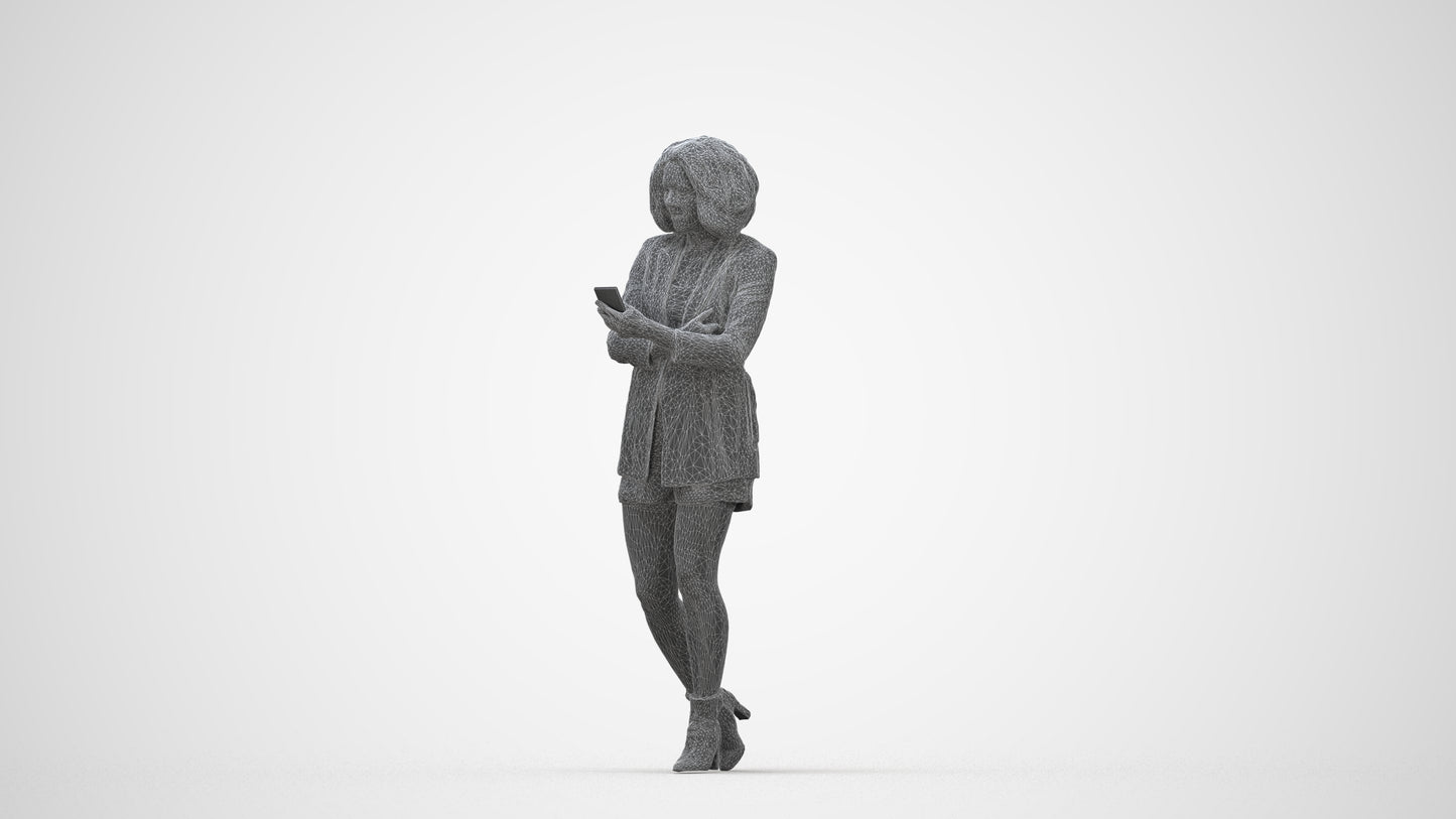 3D people model woman business standing, scanned human for 3ds Max rendering, wireframe back view