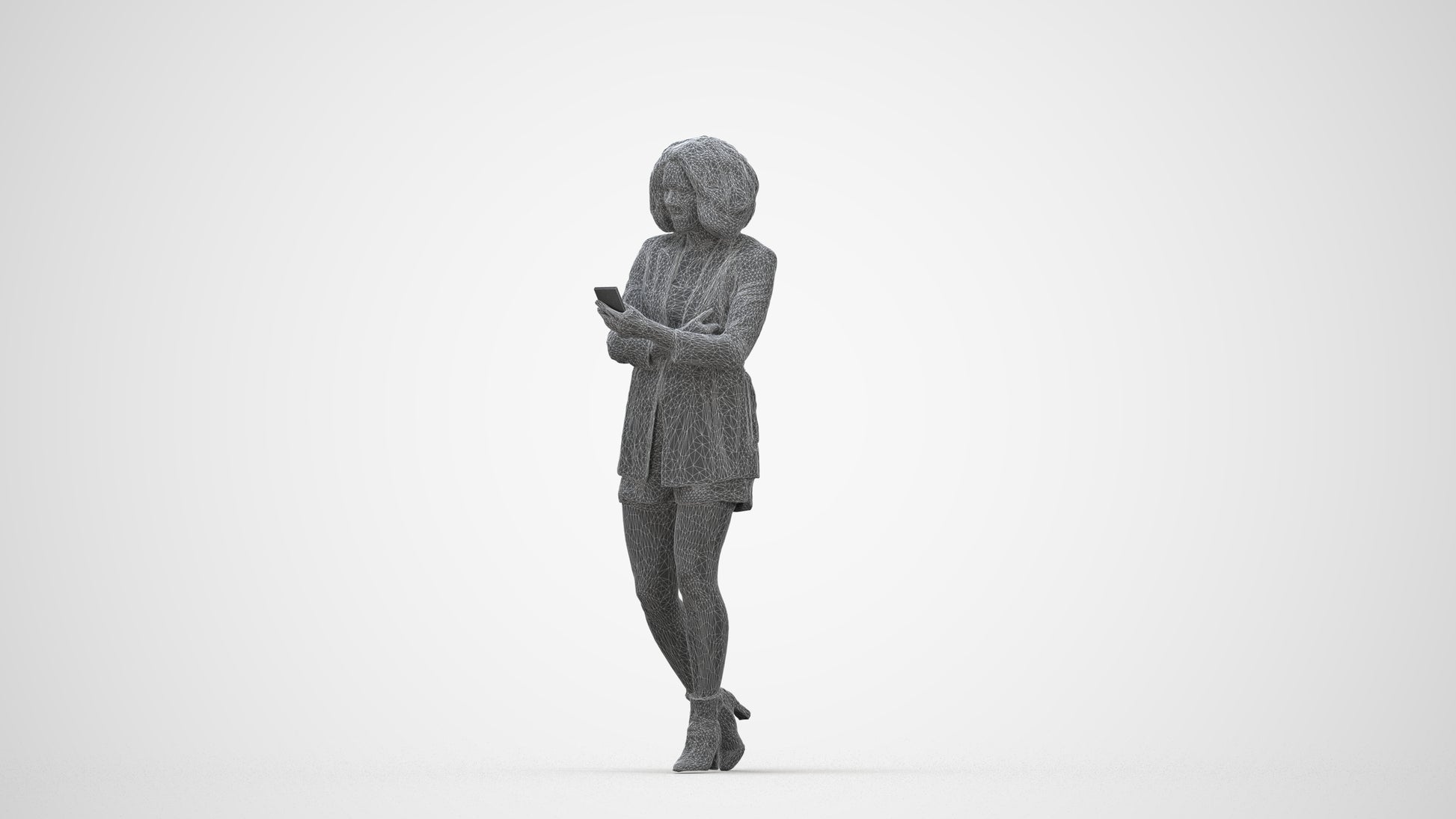 3D people model woman business standing, scanned human for 3ds Max rendering, wireframe back view