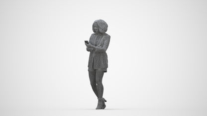 3D people model woman business standing, scanned human for 3ds Max rendering, wireframe back view