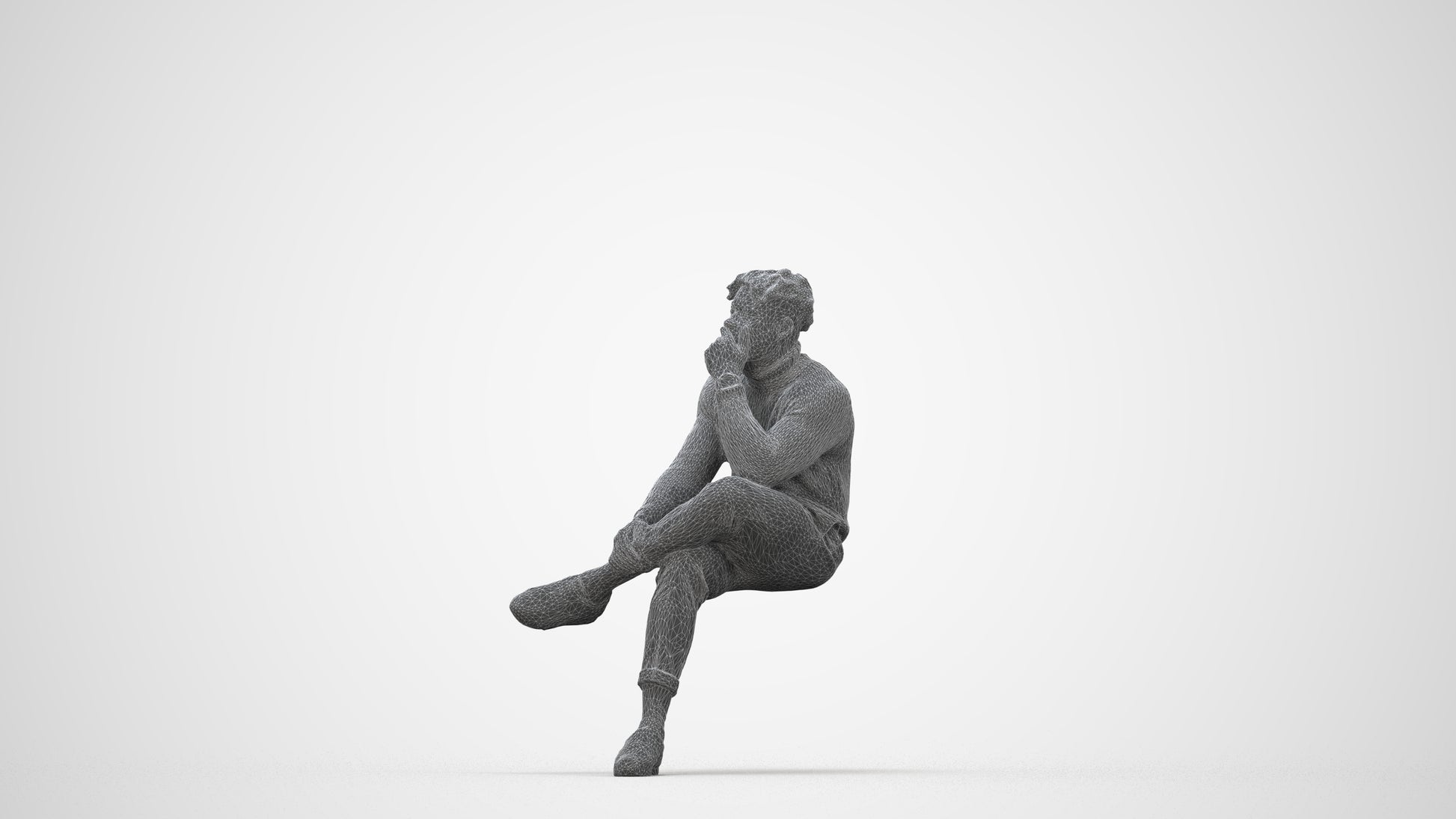 3D people model man casual sitting, scanned human for 3ds Max rendering, wireframe back view