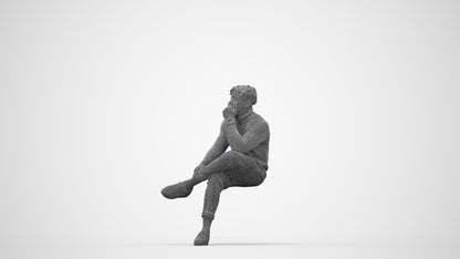 3D people model man casual sitting, scanned human for 3ds Max rendering, wireframe back view