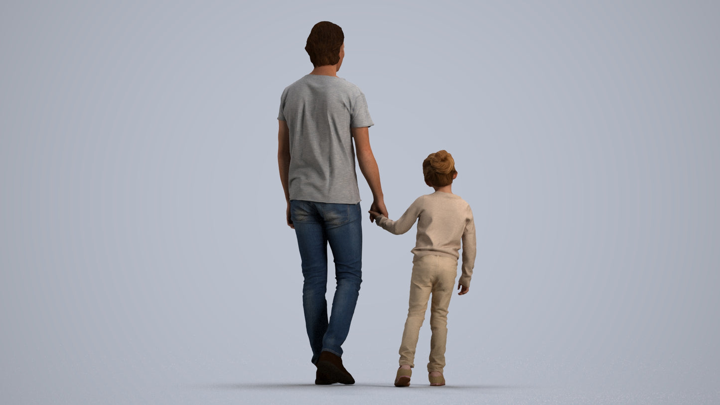 3D people model boy casual kids, scanned human for 3ds Max rendering, front view render