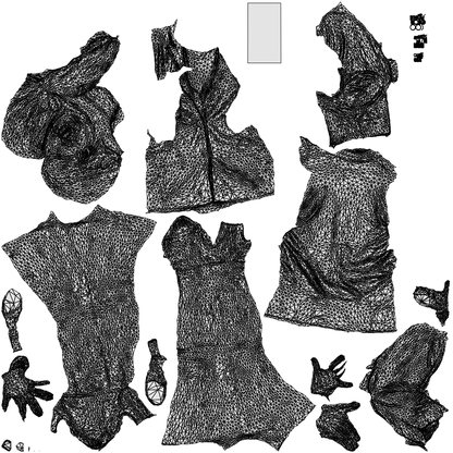 3D people model woman business standing, scanned human for 3ds Max rendering, wireframe top-down view
