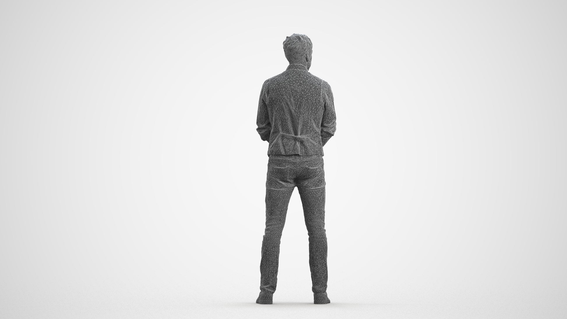 scanned 3D man casual standing, photogrammetry people for Enscape and V-Ray, wireframe front view