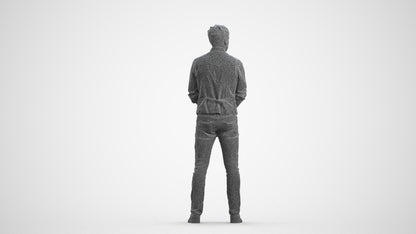 scanned 3D man casual standing, photogrammetry people for Enscape and V-Ray, wireframe front view