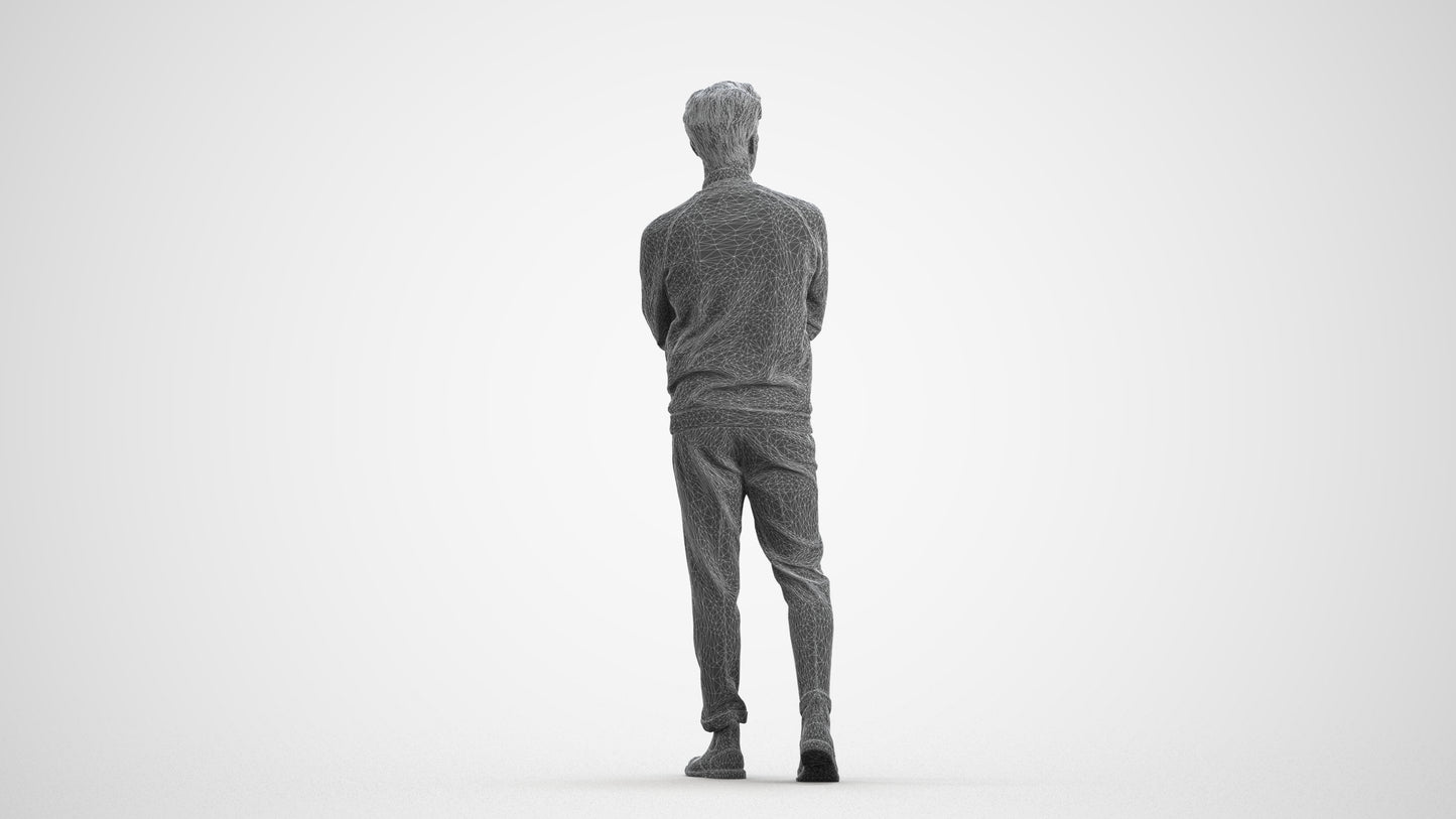 3D people model man casual walking, scanned human for 3ds Max rendering, wireframe front view