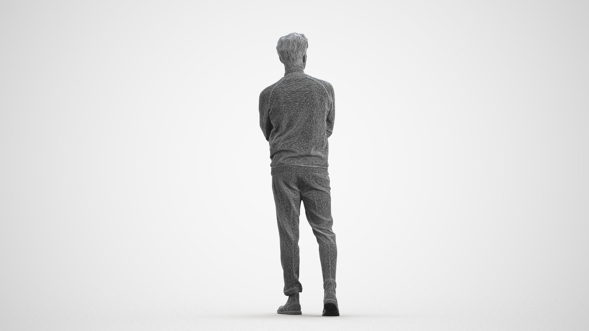 3D people model man casual walking, scanned human for 3ds Max rendering, wireframe front view