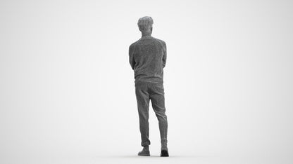 3D people model man casual walking, scanned human for 3ds Max rendering, wireframe front view