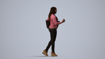 3D scanned woman walking casual, photorealistic archviz people for Enscape and SketchUp, side view render