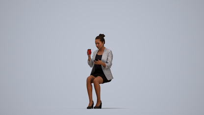 3D human model woman business, photogrammetry scanned person for archviz, top-down view render