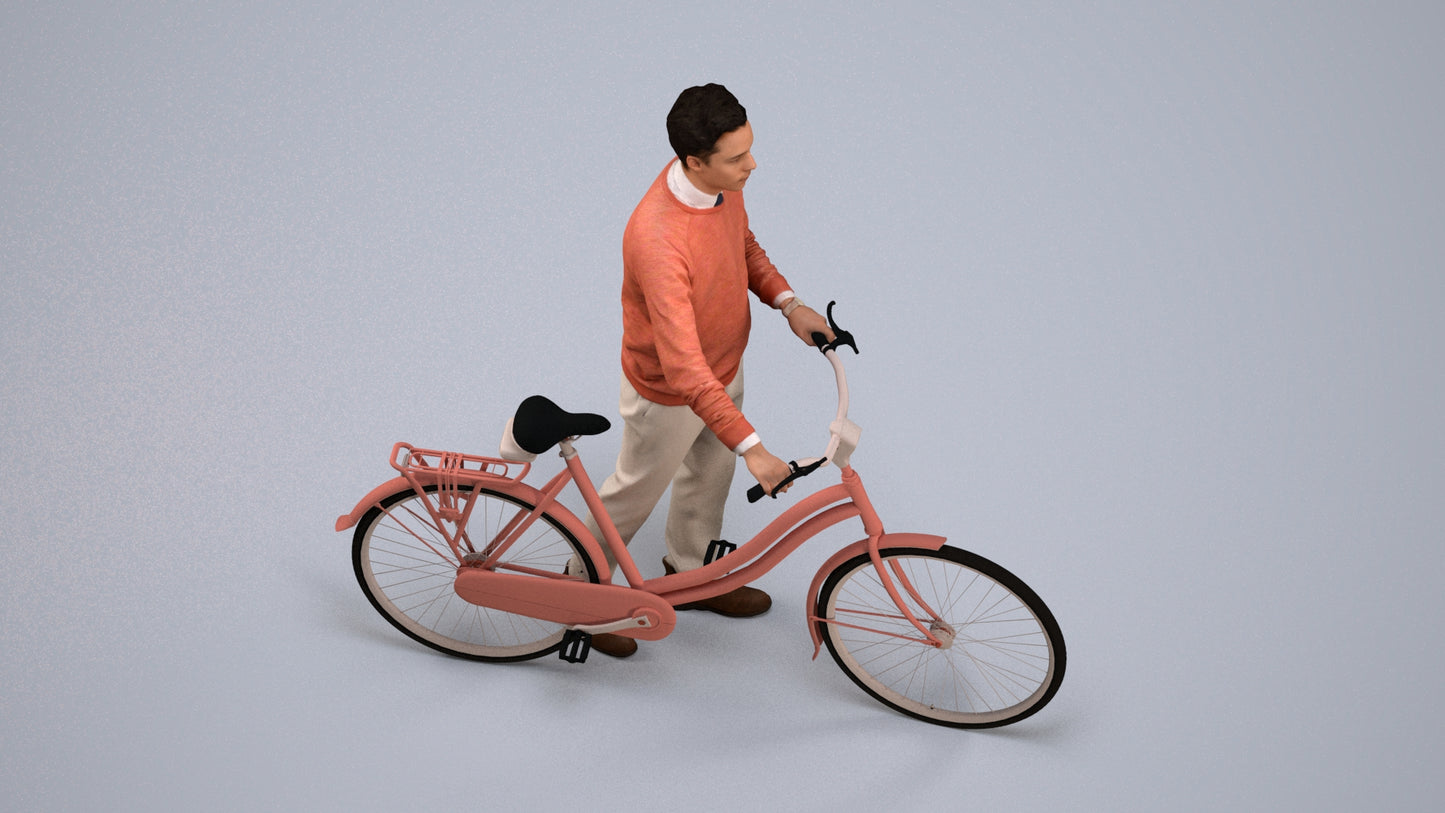 3D people model man casual cycling, scanned human for 3ds Max rendering, back view render