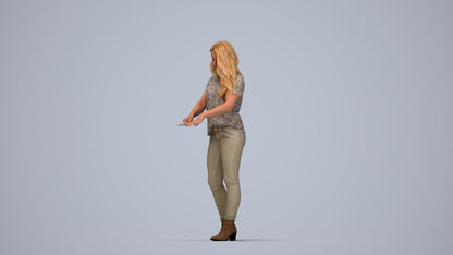 realistic 3D woman casual standing, scanned archviz people for Blender and 3ds Max, top-down view render