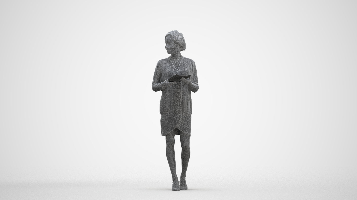 realistic 3D people woman business standing, render-ready for V-Ray and Corona, FBX OBJ, three-quarter front view render