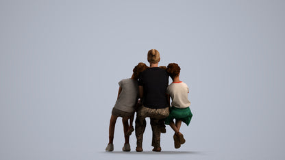 3D scanned girl kids casual, photorealistic archviz people for Enscape and SketchUp, front view render