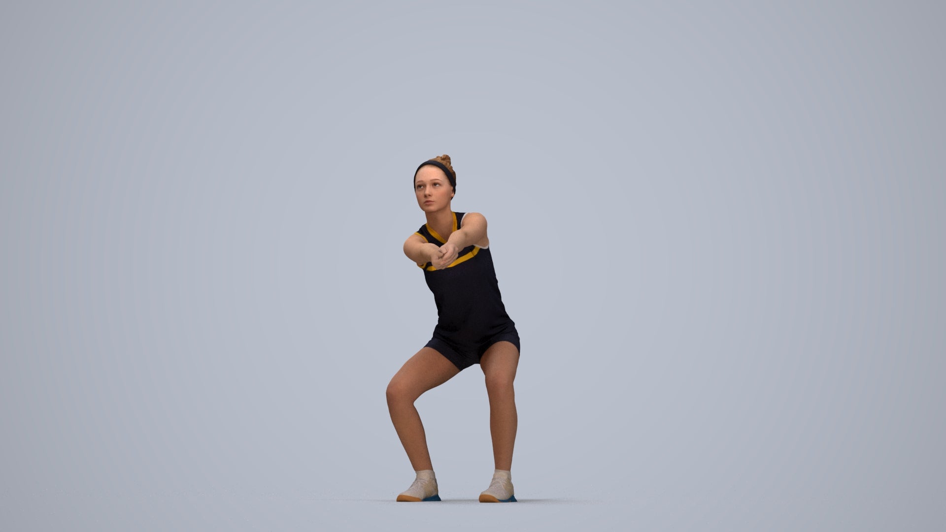 realistic 3D people girl sport, render-ready for V-Ray and Corona, FBX OBJ, top-down view render