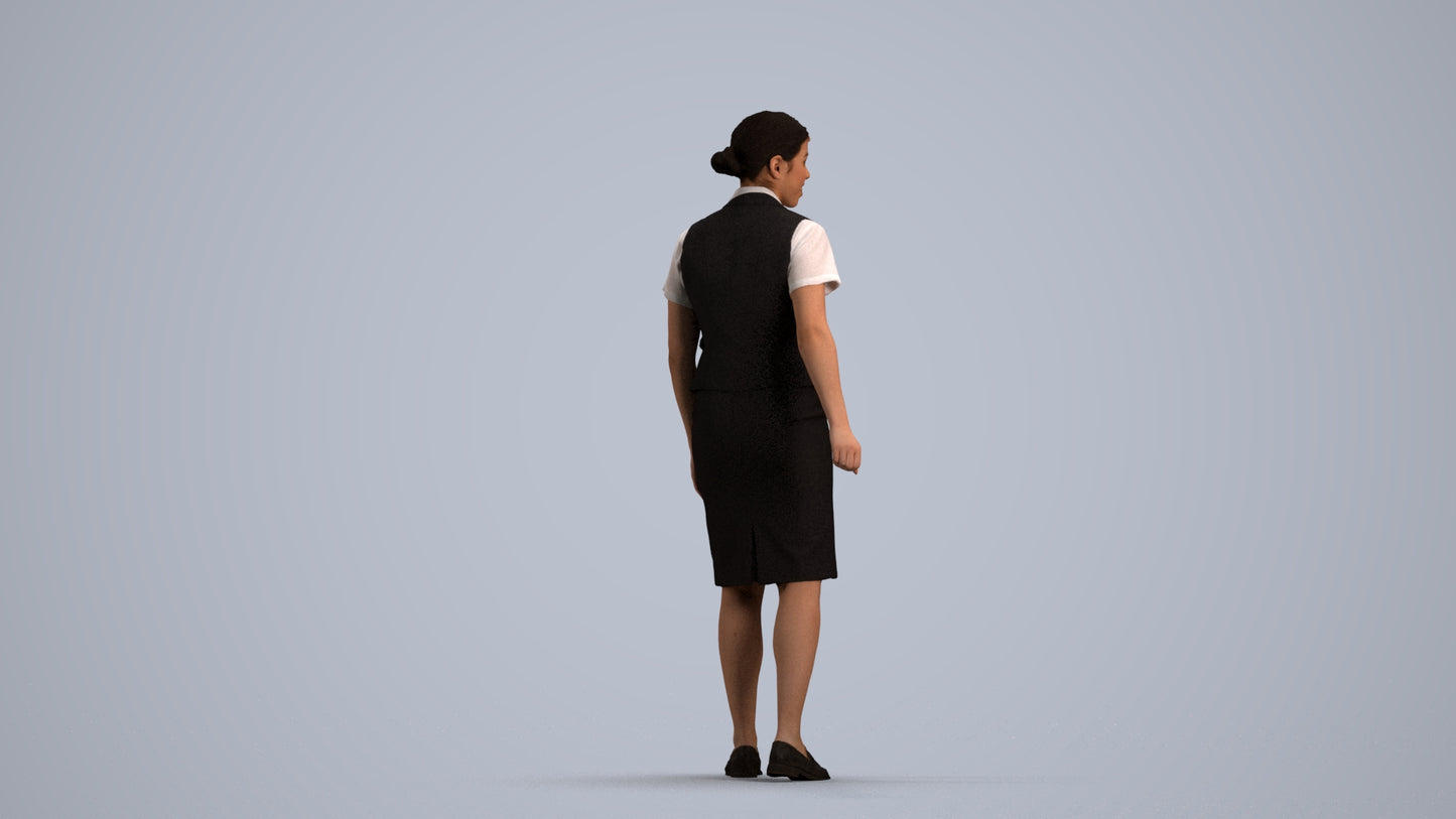 realistic 3D people woman hospitality, render-ready for V-Ray and Corona, FBX OBJ, front view render