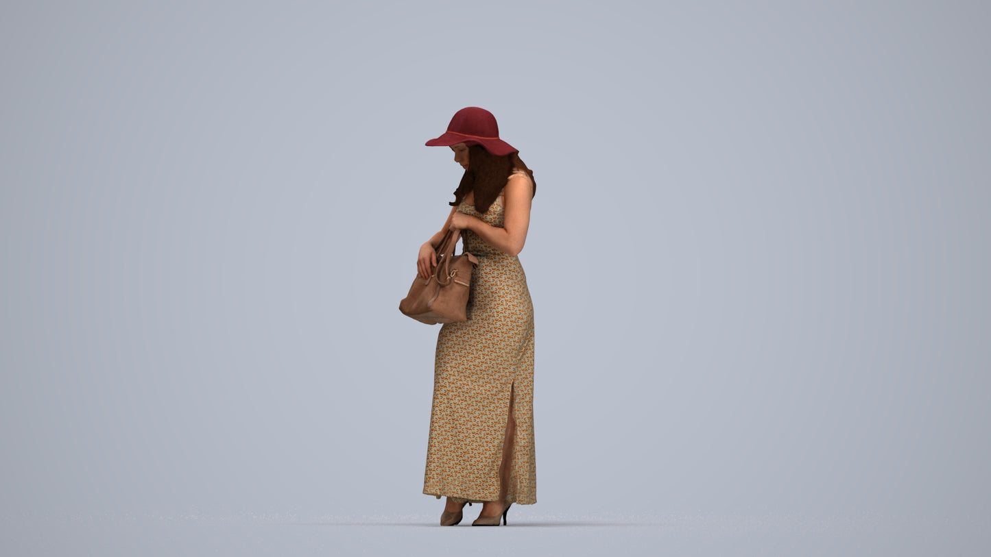 photogrammetry 3D woman casual standing, realistic human model archviz FBX, top-down view render