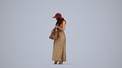 photogrammetry 3D woman casual standing, realistic human model archviz FBX, top-down view render