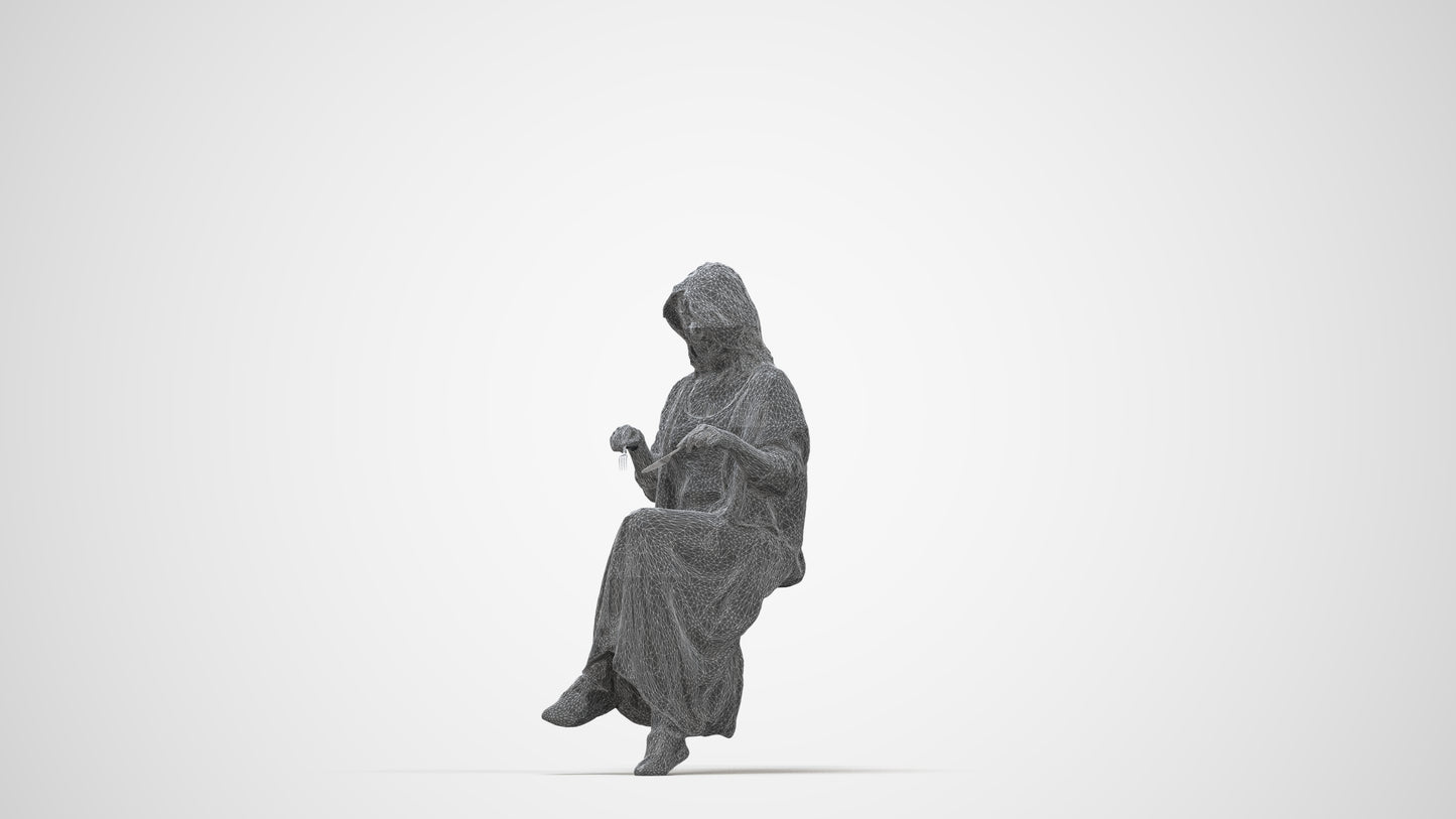 photogrammetry 3D woman casual sitting, realistic human model archviz FBX, wireframe back view