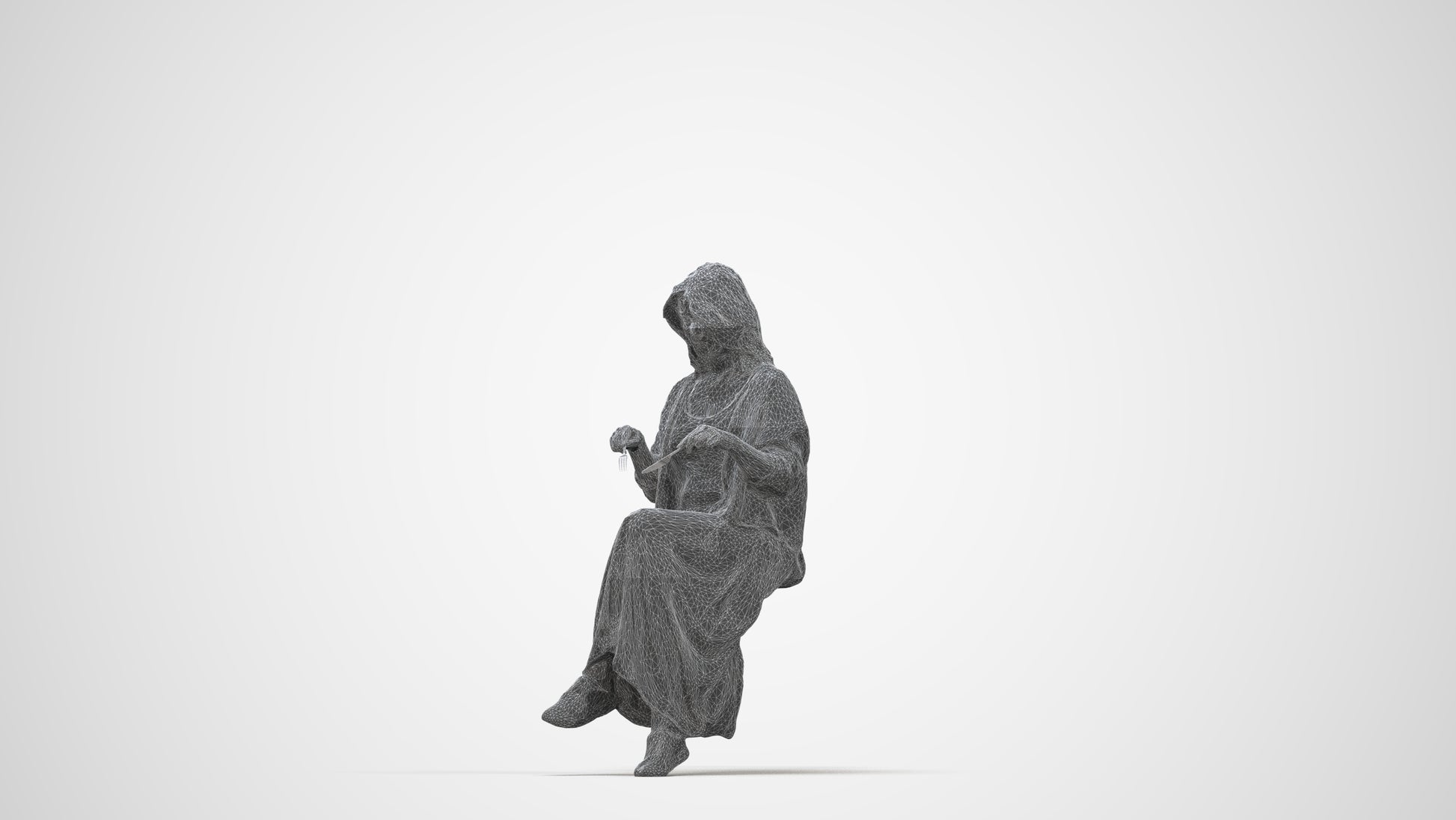 photogrammetry 3D woman casual sitting, realistic human model archviz FBX, wireframe back view