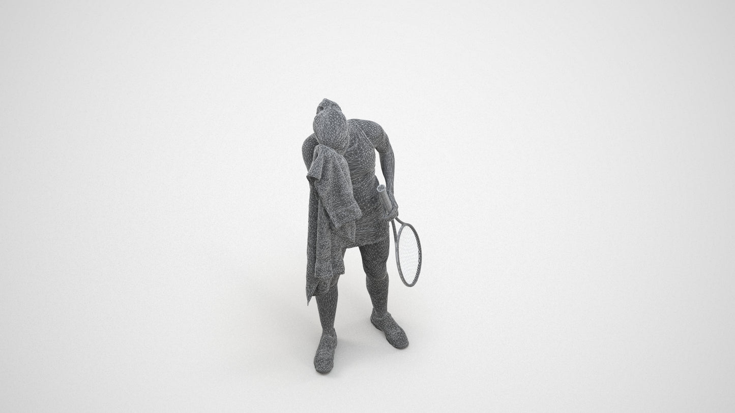 3D human model girl sport, photogrammetry scanned person for archviz, wireframe three-quarter view