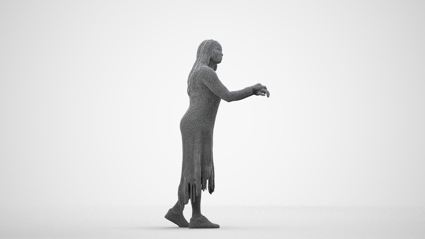 realistic 3D human woman casual standing, archviz people FBX OBJ for Blender, wireframe side view