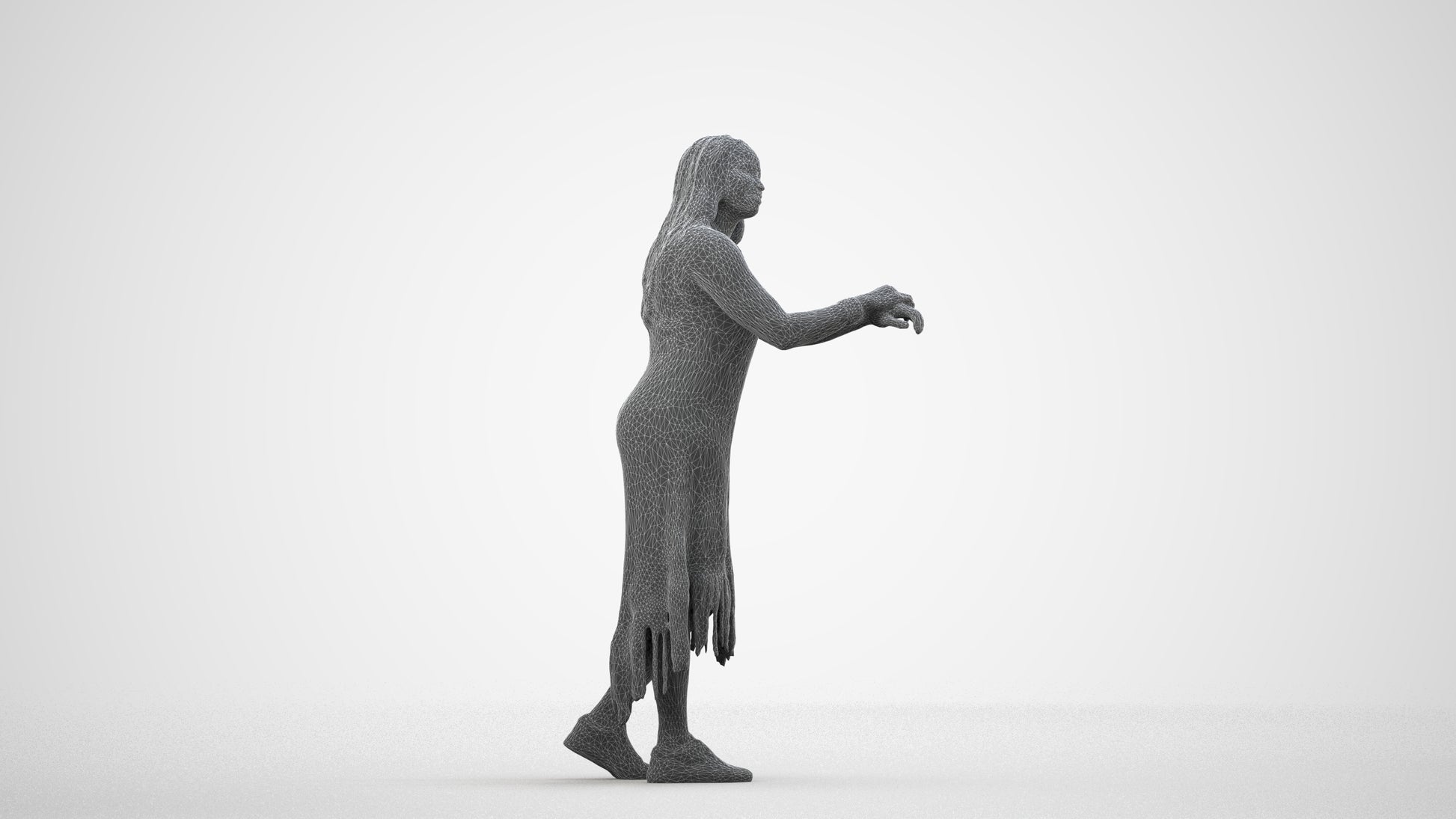 realistic 3D human woman casual standing, archviz people FBX OBJ for Blender, wireframe side view