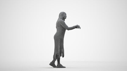 realistic 3D human woman casual standing, archviz people FBX OBJ for Blender, wireframe side view
