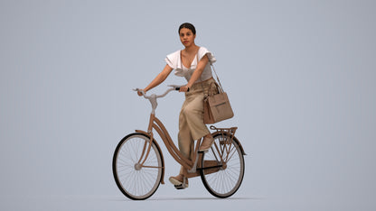 3D scanned woman cycling business, photorealistic archviz people for Enscape and SketchUp, top-down view render