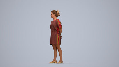 3D people model woman casual standing, scanned human for 3ds Max rendering, top-down view render