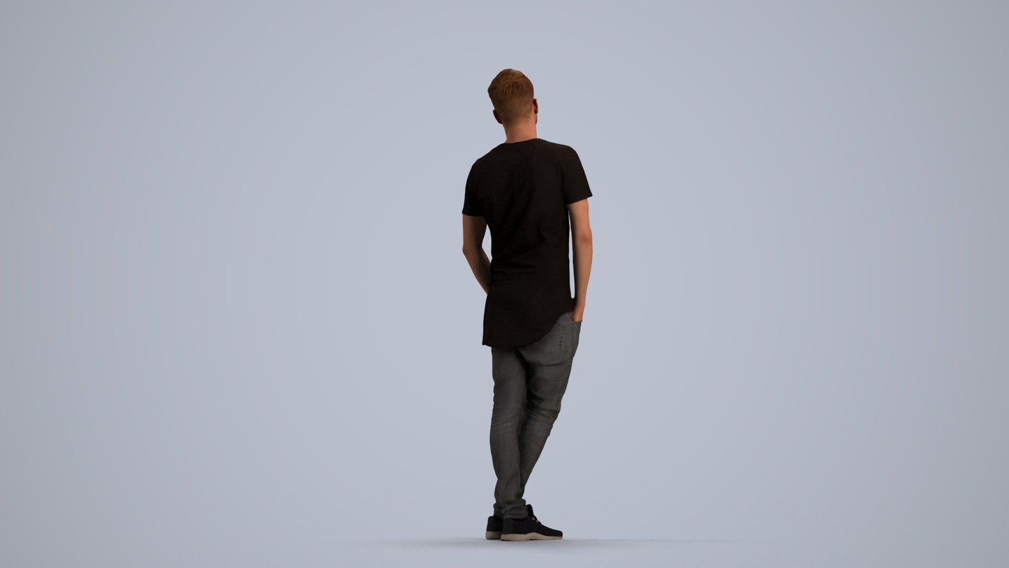 realistic 3D human man casual standing, archviz people FBX OBJ for Blender, front view render