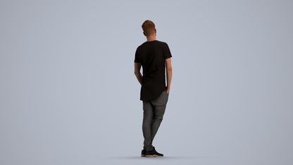 realistic 3D human man casual standing, archviz people FBX OBJ for Blender, front view render