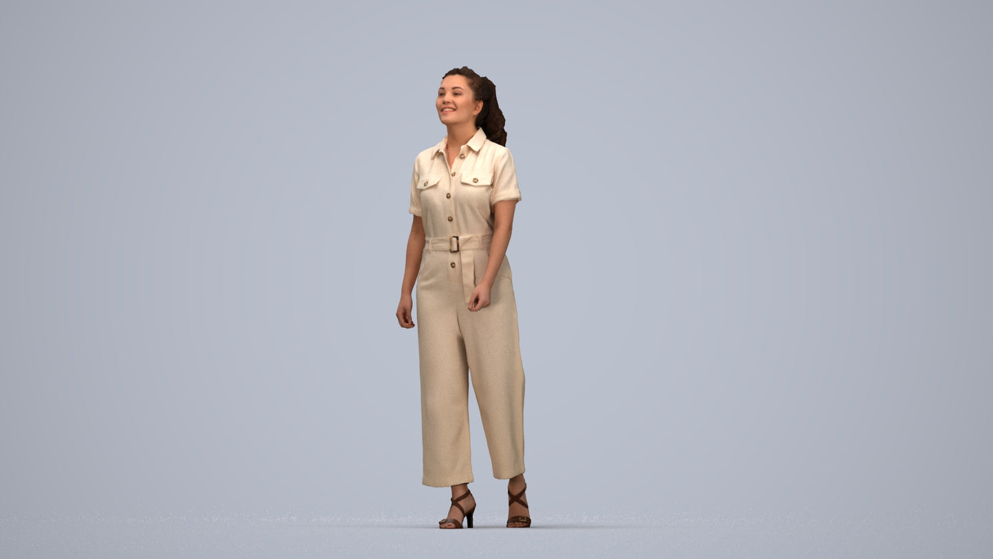 3D people model woman casual walking, scanned human for 3ds Max rendering, top-down view render