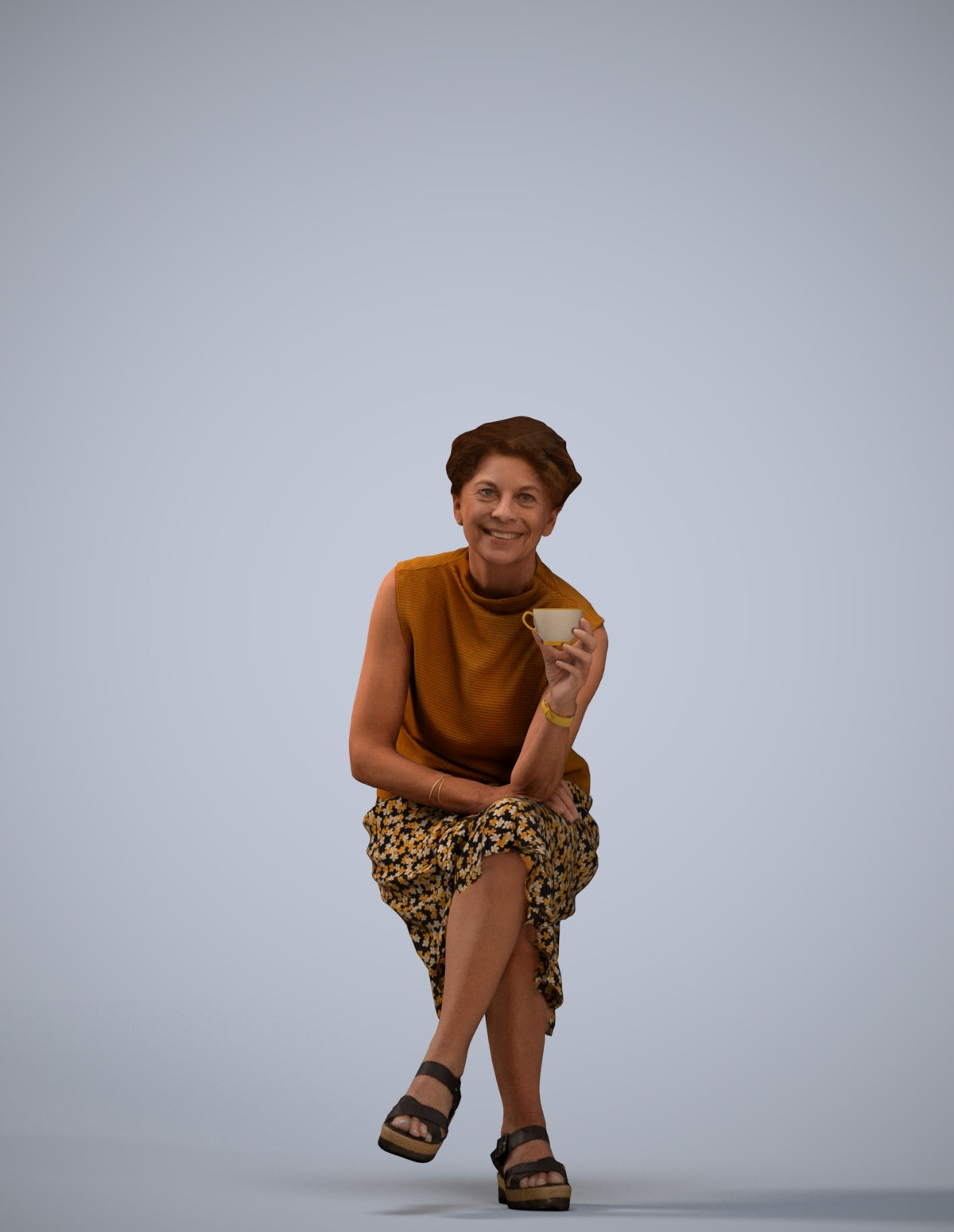 scanned 3D woman casual sitting, photogrammetry people for Enscape and V-Ray
