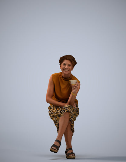 scanned 3D woman casual sitting, photogrammetry people for Enscape and V-Ray