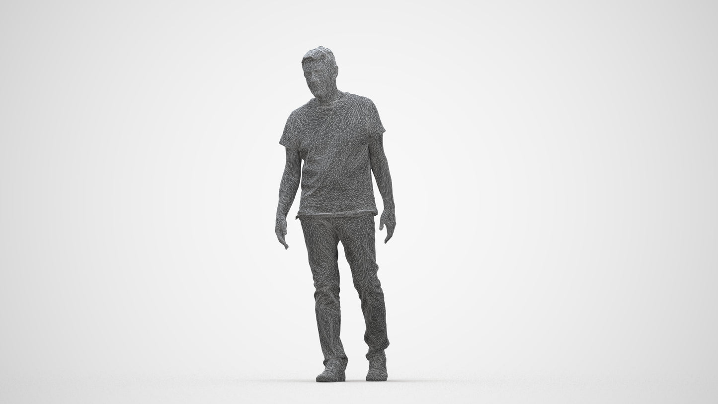 realistic 3D people senior man casual walking, render-ready for V-Ray and Corona, FBX OBJ, wireframe back view