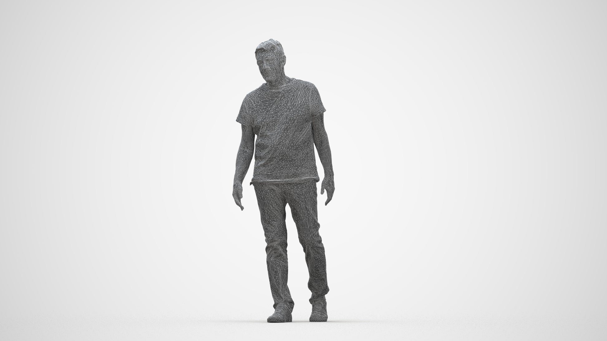 realistic 3D people senior man casual walking, render-ready for V-Ray and Corona, FBX OBJ, wireframe back view